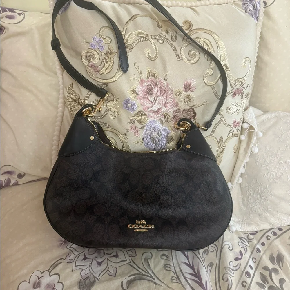 Coach Mara Hobo Black and Brown Signature Bag - Picture 3 of 4